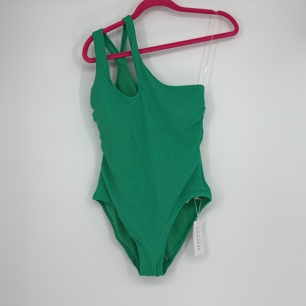 SeaFolly Australia Sea Dive One Shoulder Keyhole One Piece - Jade Size 10 NEW - Picture 5 of 11